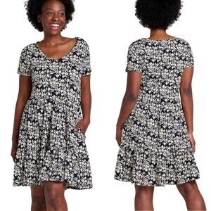 Toad&Co Marley Tiered Short Sleeve Dress Carnation Print - Black/Ivory - M